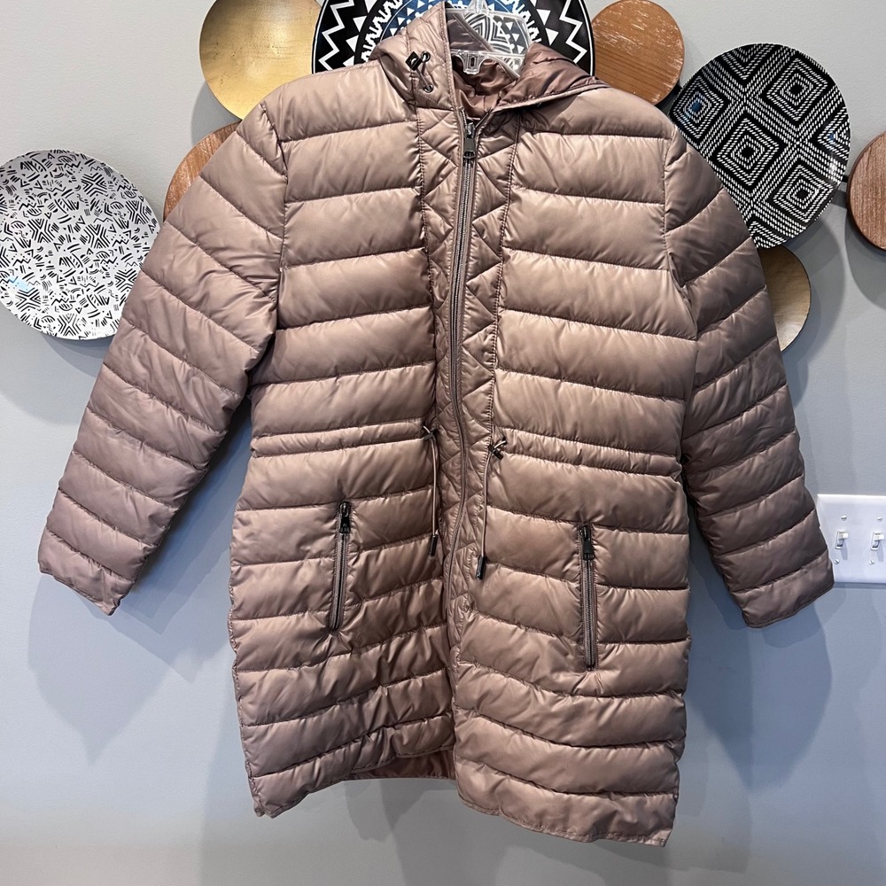 Kenneth‎ Cole New York Womens Taupe Quilted Hooded Puffer Jacket Parka Large L